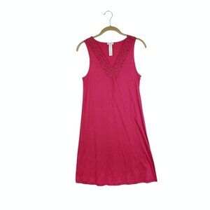 Hanro Moments Cotton Sleeveless Tank Gown Magenta Lace Trim Womens Size XS